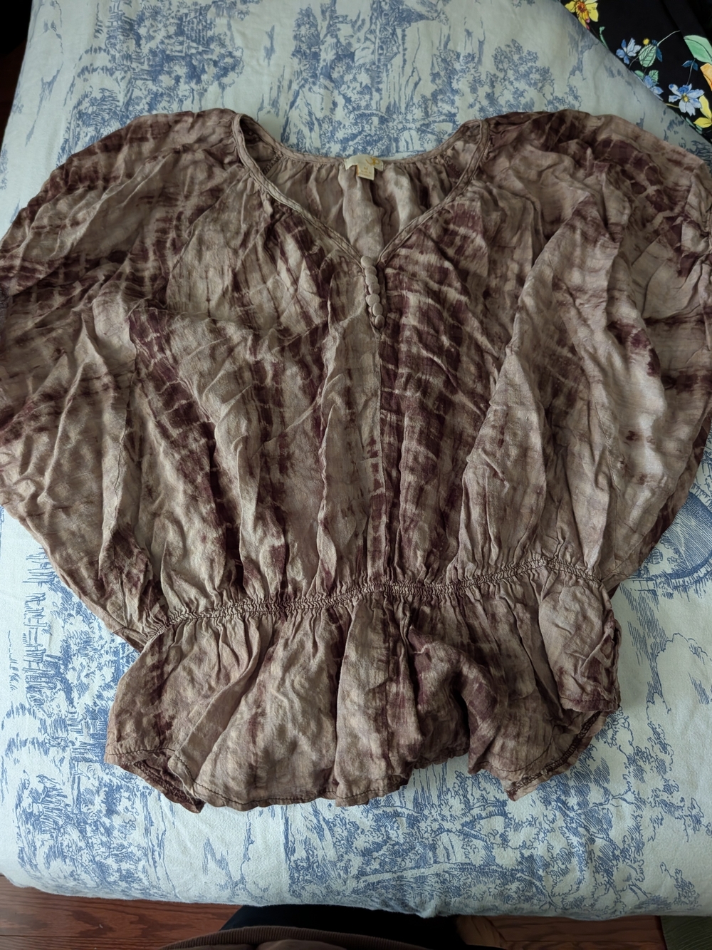Women's Brown Tie-Dye Peasant Blouse
